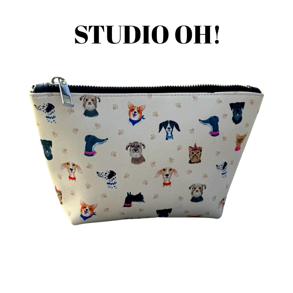STUDIO OH! Doggone Cute Large Zippered Pouch Dog Print Cosmetic Pouch.